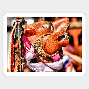 Masked Monk Closeup, Tashiling Festival, Eastern Himalaya, Central Bhutan Sticker